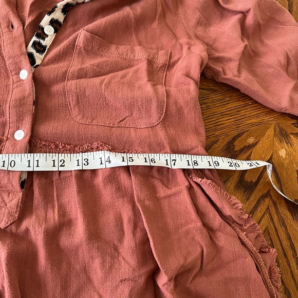 Umgee Linen Blend Animal Print Button Front Tunic Dress Pocket Canyon Clay Small - Picture 10 of 11